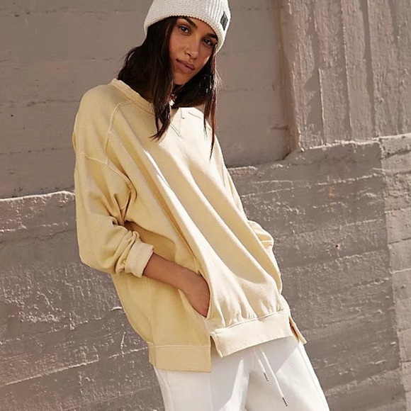 Free People MOVEMENT Intercept Tunic Oat Milk BeigeOversized Sweatshirt Sz SP